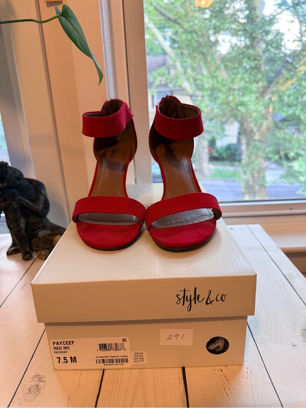 Style & Co. | Red Faux Suede Ankle-Strap Open Toe Heels - Picture 9 of 9